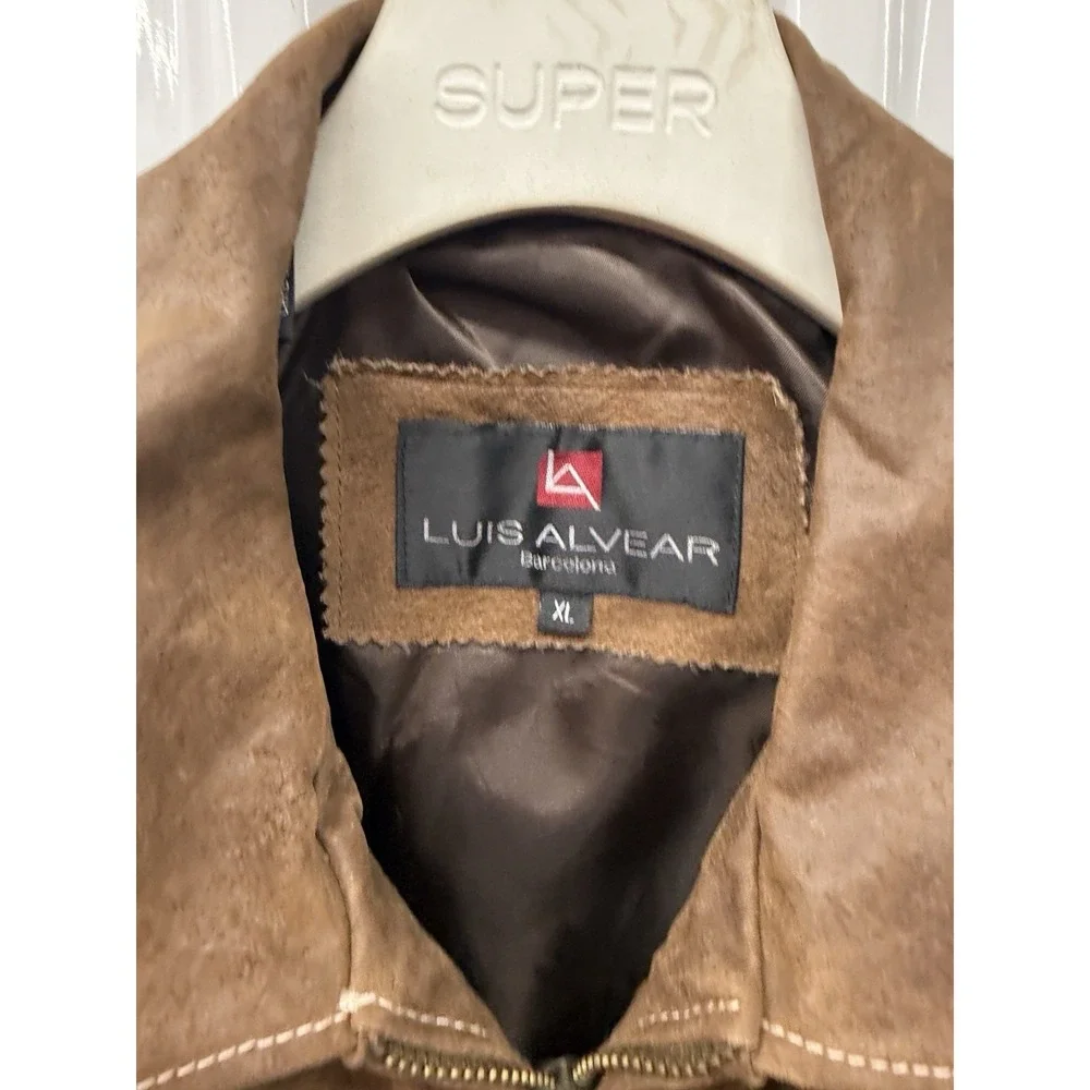 Vintage Luis Alvear Barcelona Genuine Leather Jacket Mens XL Lightweight‎ Brown